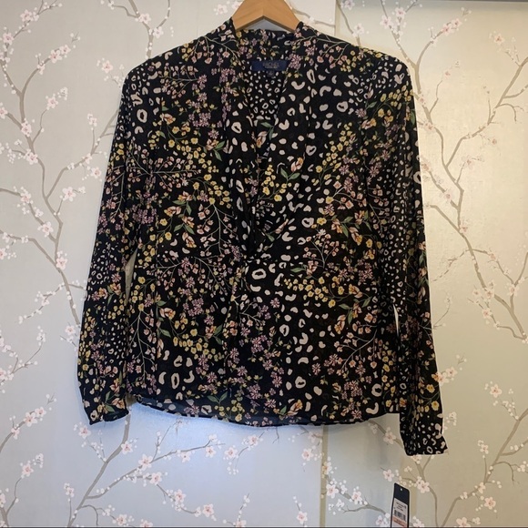 New Rachel Roy Collection January Floral Wrap Blouse Top Size XS Black Pink - Picture 5 of 7